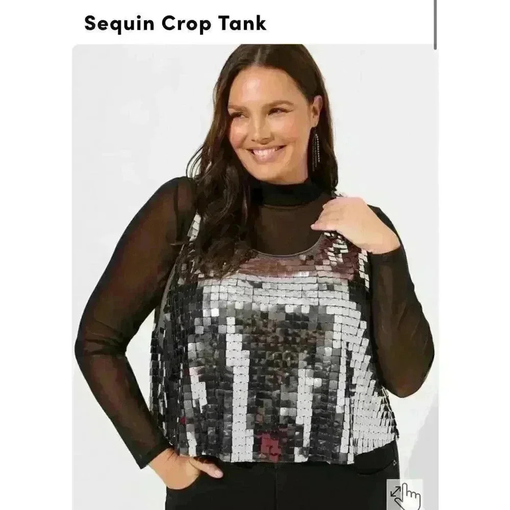 Torrid Cropped Sequin Tank Top Size 1 NWT